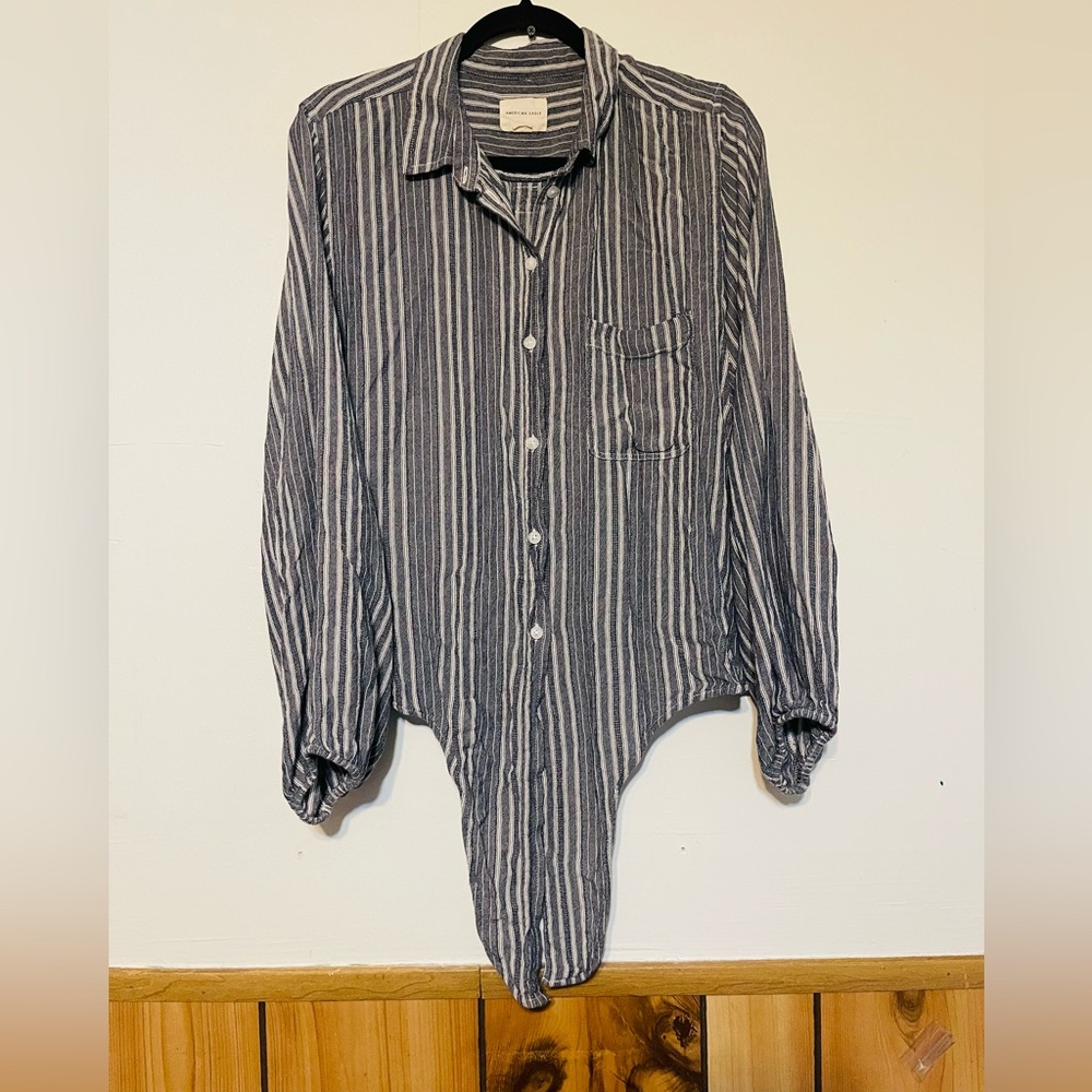 American Eagle Outfitters Gray Striped Blouse